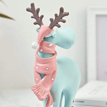 Nordic Elk Decorative Resin Figurine – Pastel Home Ornament