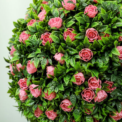 Set of 2 Artificial Plants Ball Topiary Tree with Rose Flower in Pot, 60cm, Pink