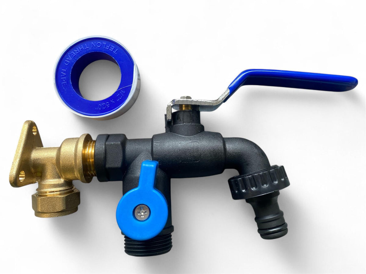 15mm Copper Wall-Mount Tap Kit – Double Lever Tap & PTFE