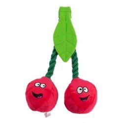 Plush Cherries on rope Squeaky Dog Pull Toy