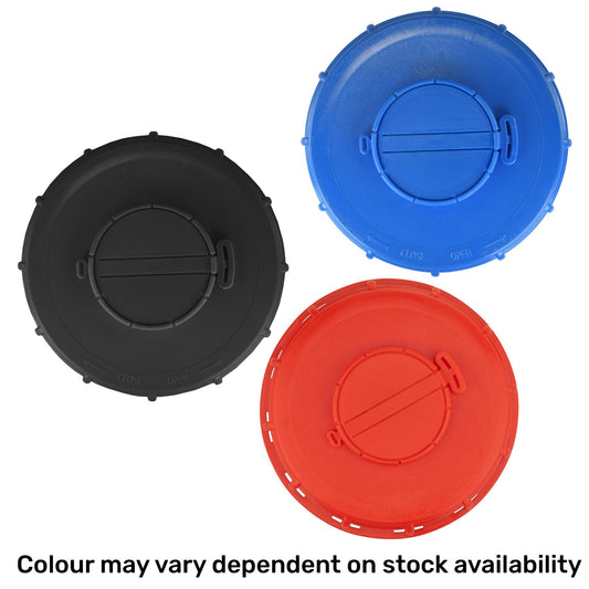 IBC lid colour examples: one lid supplied in red, blue or black