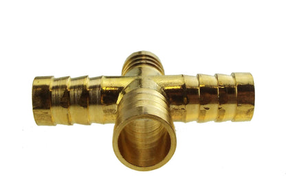 Brass 4-Way Cross Hose Connector – 10mm Barbs
