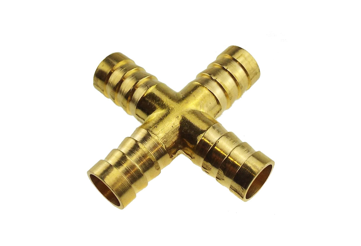 Brass 4-Way Cross Hose Connector – 10mm Barbs