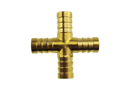 Brass 4-Way Cross Hose Connector – 10mm Barbs