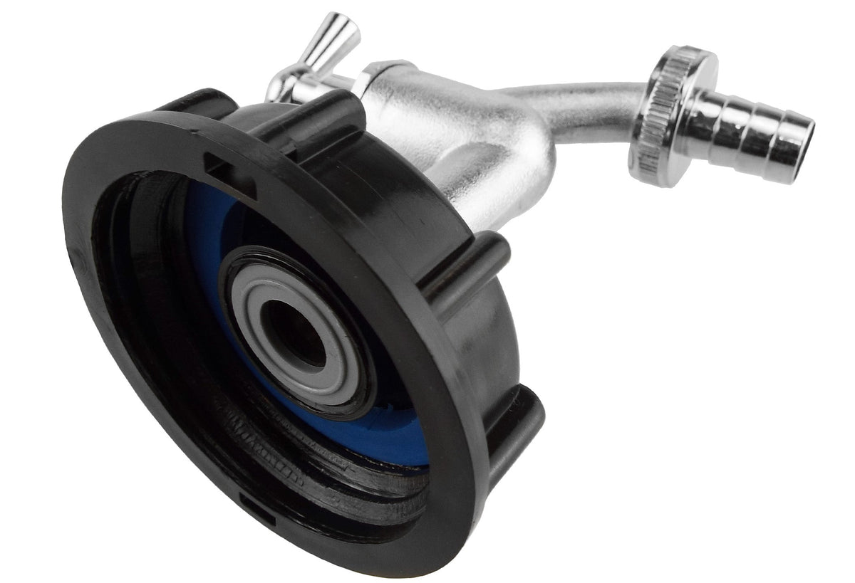 IBC S60X6 Cap & ¾″ Nickel-Plated Bib Tap – Hose Barb