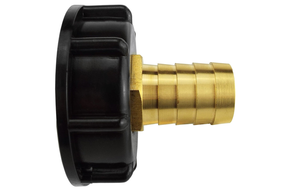 IBC S60X6 Cap with 19mm Brass Hose Tail; supplied fittings shown.