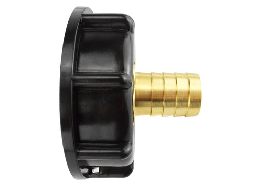 IBC S60X6 Cap with 13mm Brass Hose Tail; supplied fittings shown.