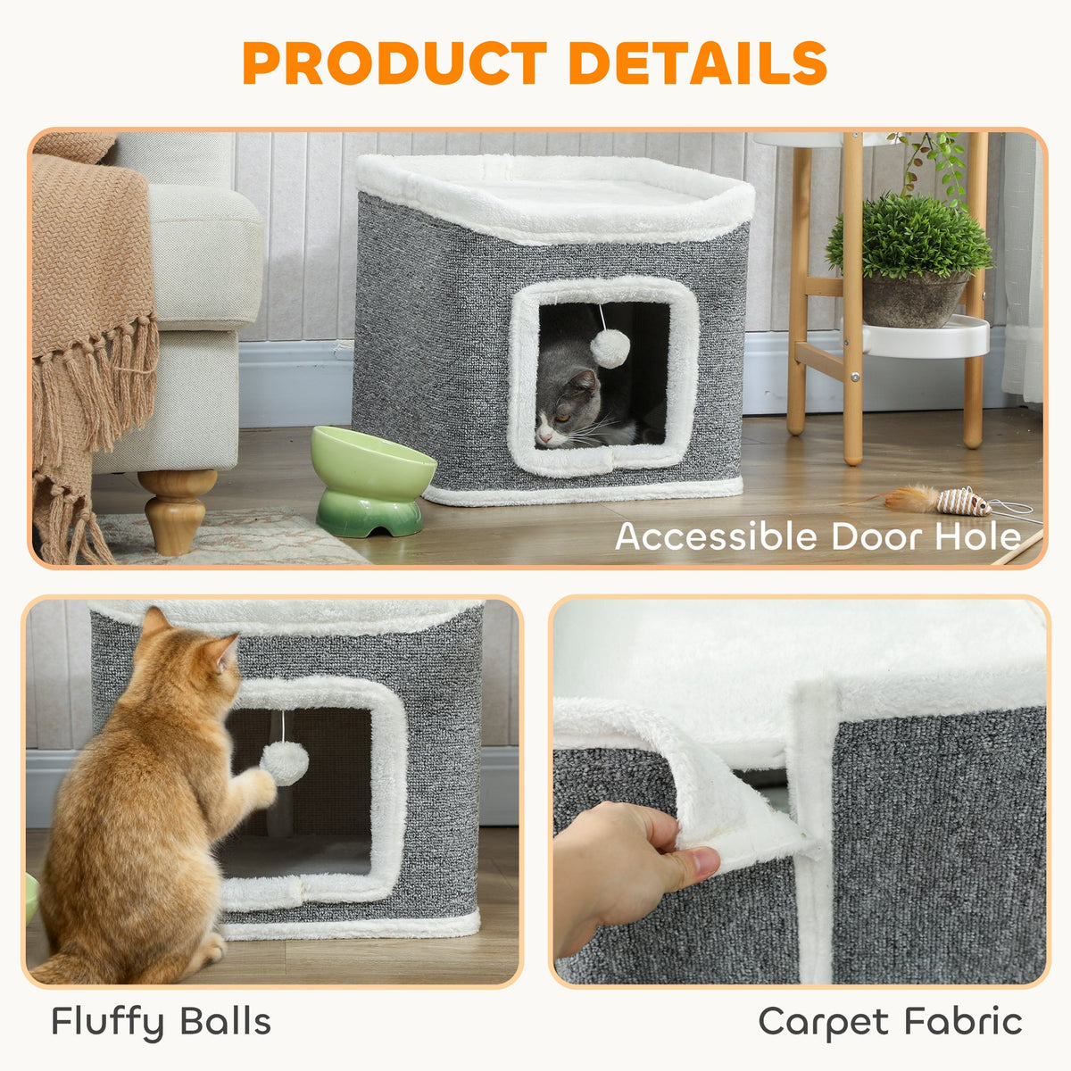 PawHut Cat House for Kittens, Grey