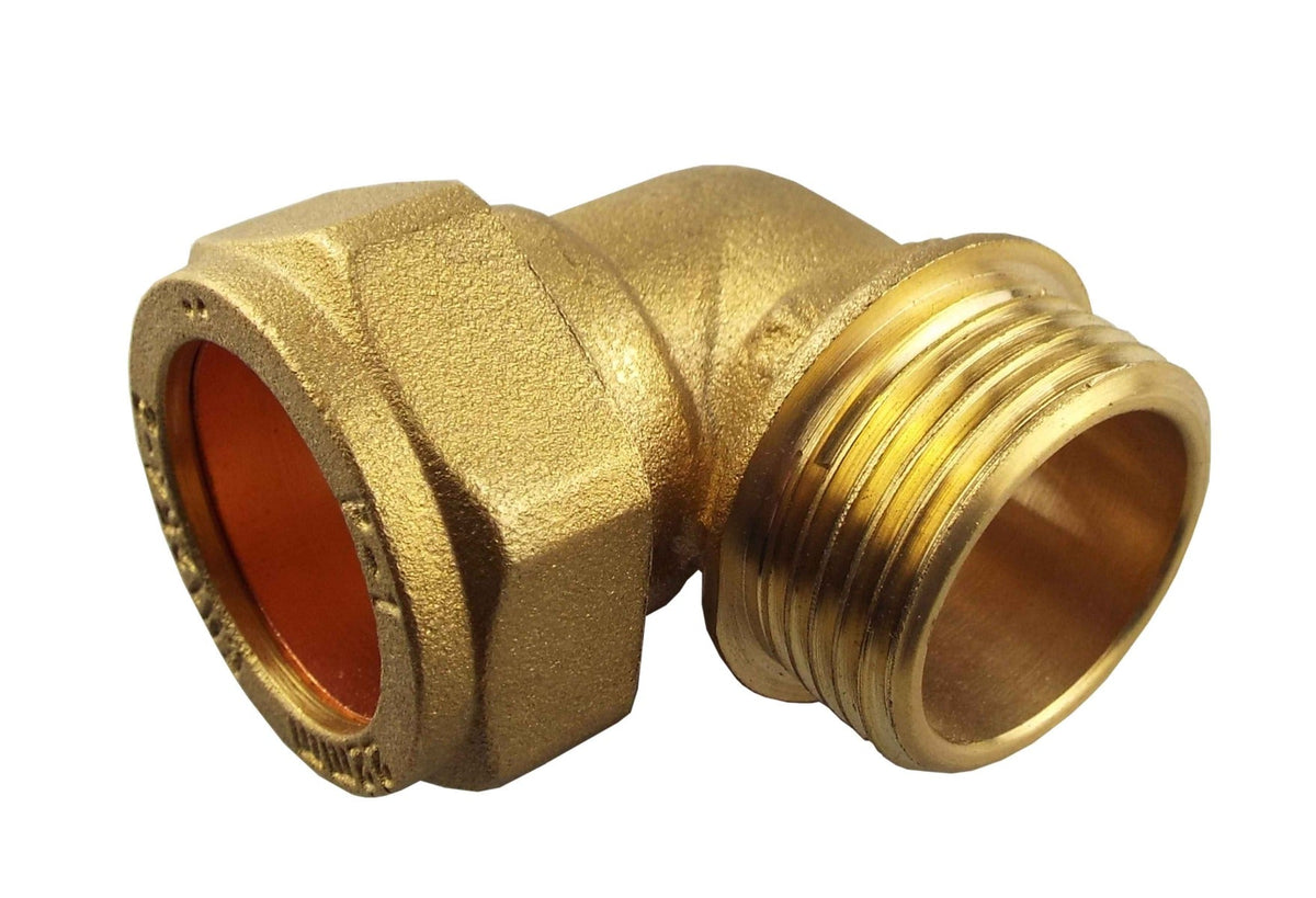 Brass Compression Elbow – 15mm Pipe × ½″ BSP Male