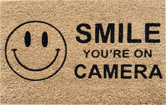 'Smile You're On Camera' Coir Fibre Doormat with Rubber Backing (60cm x 40cm)