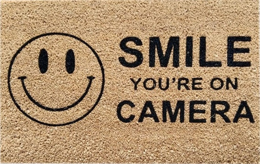 'Smile You're On Camera' Coir Fibre Doormat with Rubber Backing (60cm x 40cm)