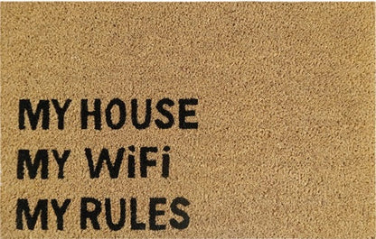 'My House My WiFi My Rules' Coir Fibre Doormat with Rubber Backing (60cm x 40cm)