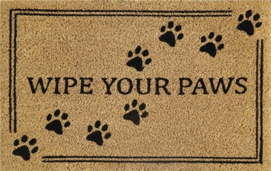 'Wipe Your Paws' Coir Fibre Doormat with Rubber Backing (60cm x 40cm)
