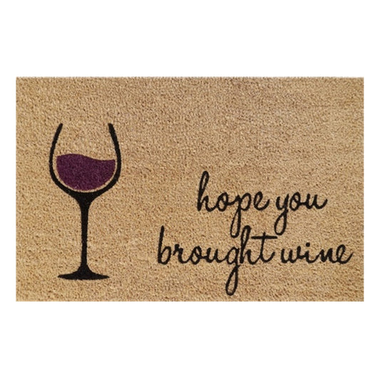 'Hope You Brought Wine' Coir Fibre Doormat with Rubber Backing (60cm x 40cm)