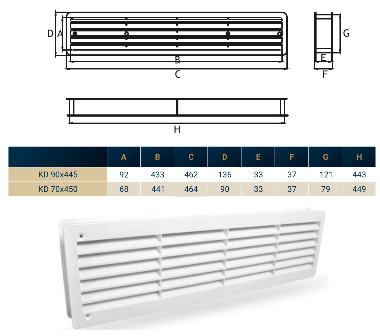 Door Louvre Vent KD 70mm - 450mm