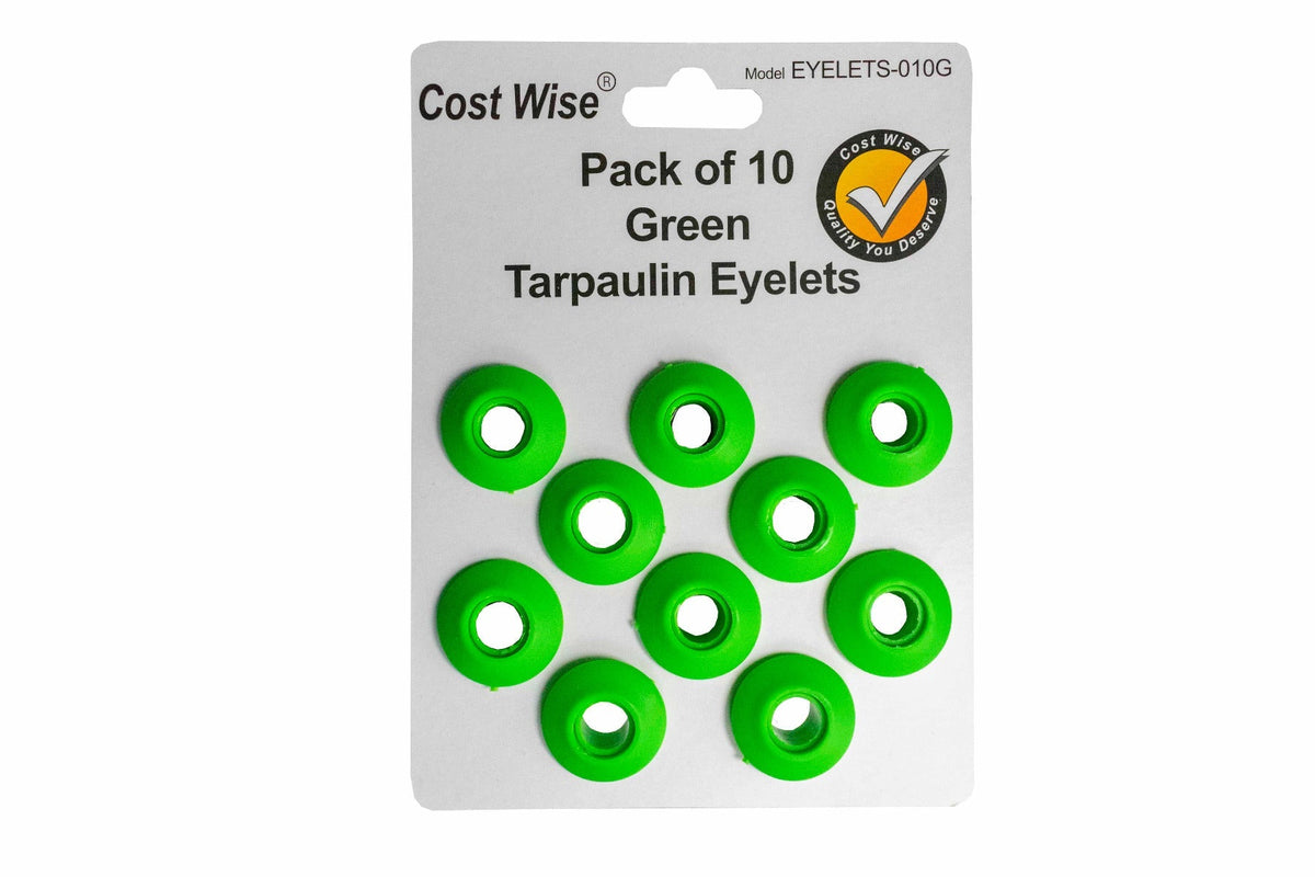 Green Snap-On Plastic Tarpaulin Eyelets – Pack of 10