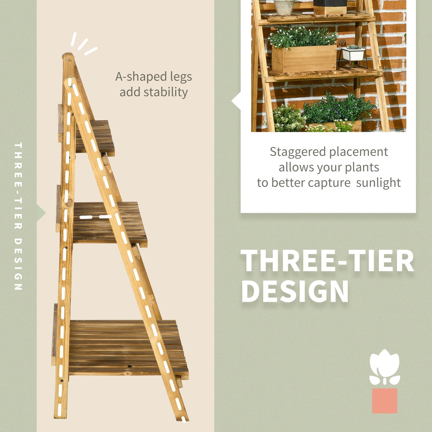 Wooden Folding Flower Pot Stand 3 Tier Garden Planter (60L x 37W x 93H cm)