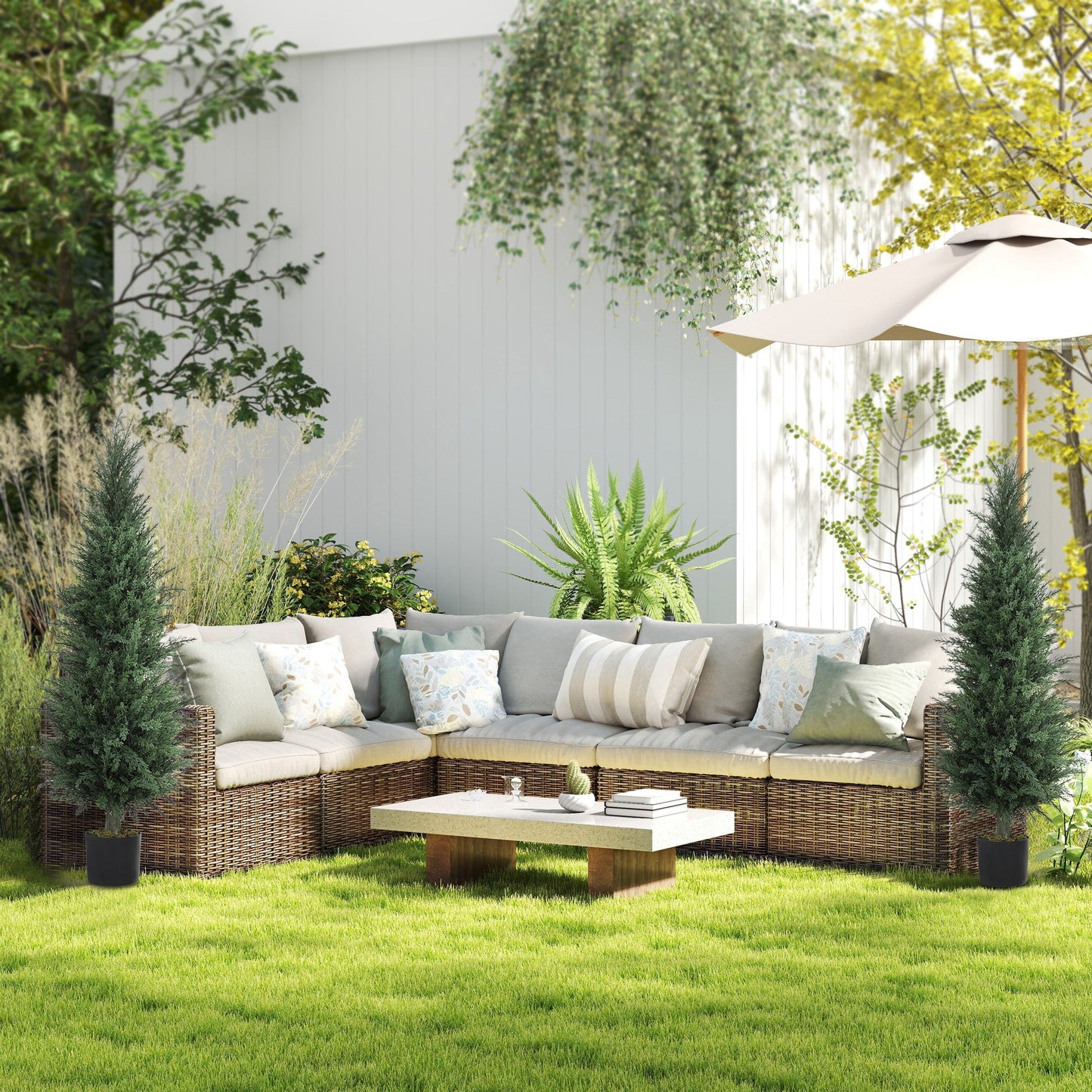 Set of 2 Decorative Artificial Plant, Cypress Tree in Pot 120 cm