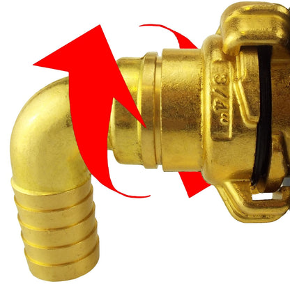 Brass Geka-Type Swivel Elbow – 19mm (¾″) Hose Barb