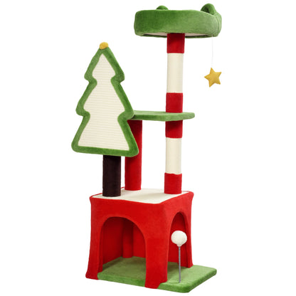 PawHut Christmas Cat Tree, 120cm Tower with Scratching Post & Board