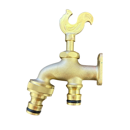 Brass Rooster Garden Tap – Quick Inlet & Outlet + Hose Socket