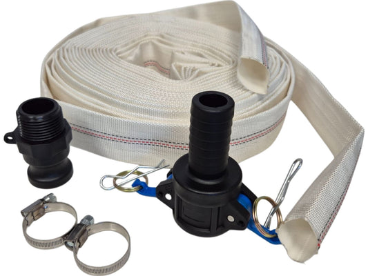 White Lined Layflat Hose Kit – Camlock Type C + F; selected size/length supplied.