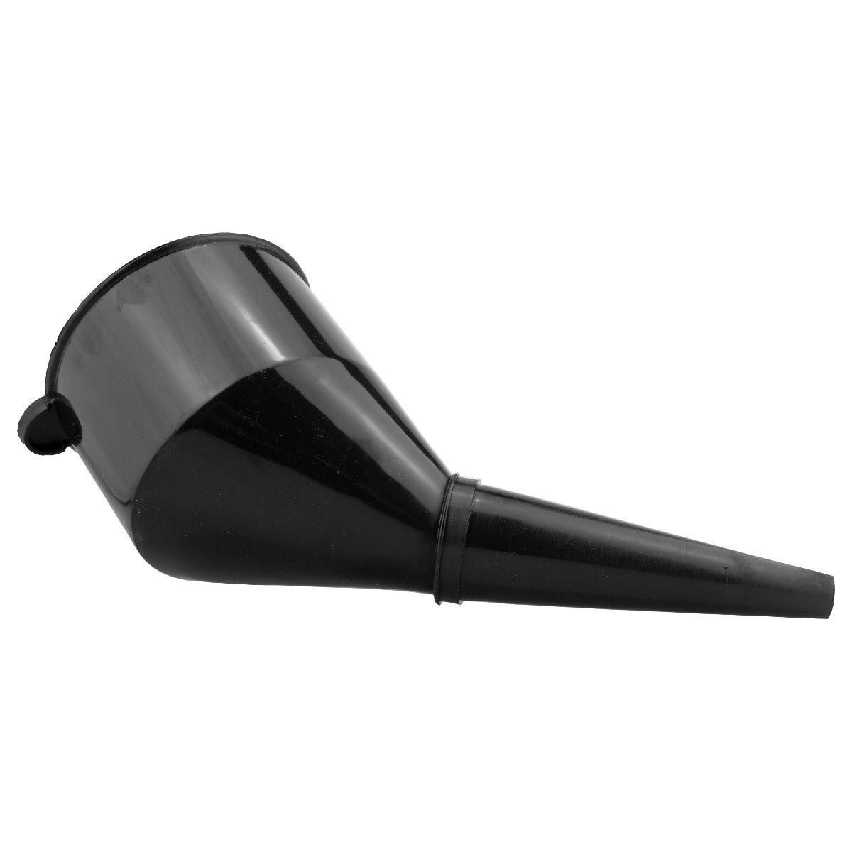 Angled Plastic Funnel with Mesh Filter – Black