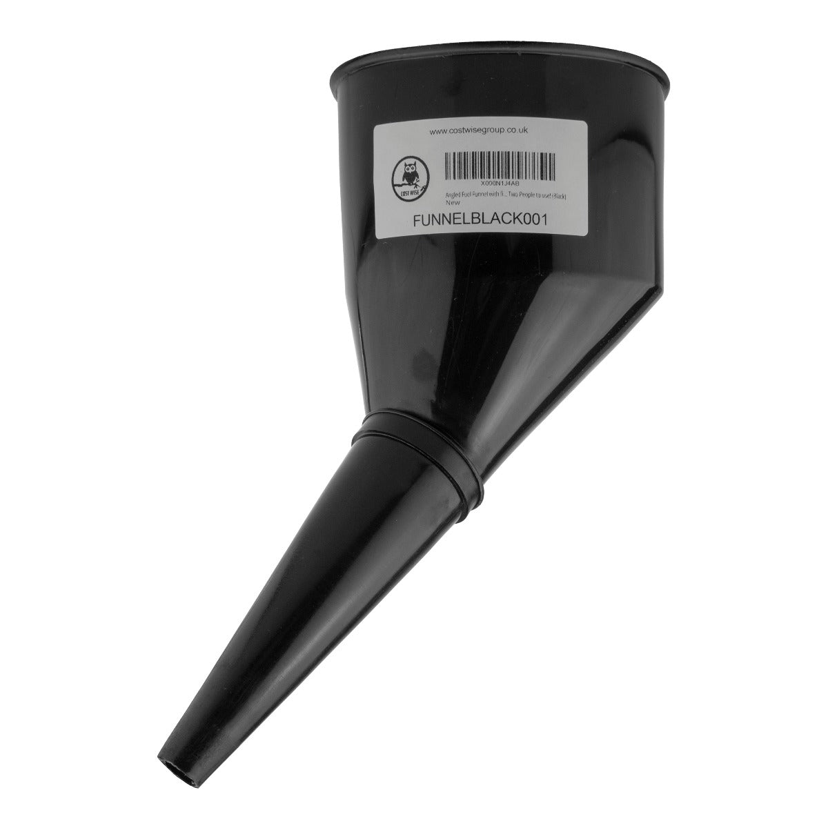 Angled Plastic Funnel with Mesh Filter – Black