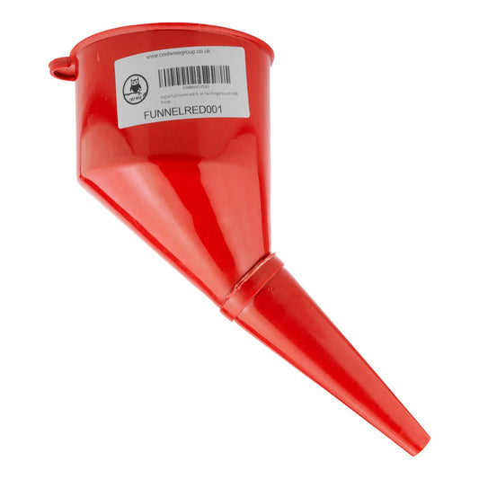 Angled Plastic Funnel with Mesh Filter – Red