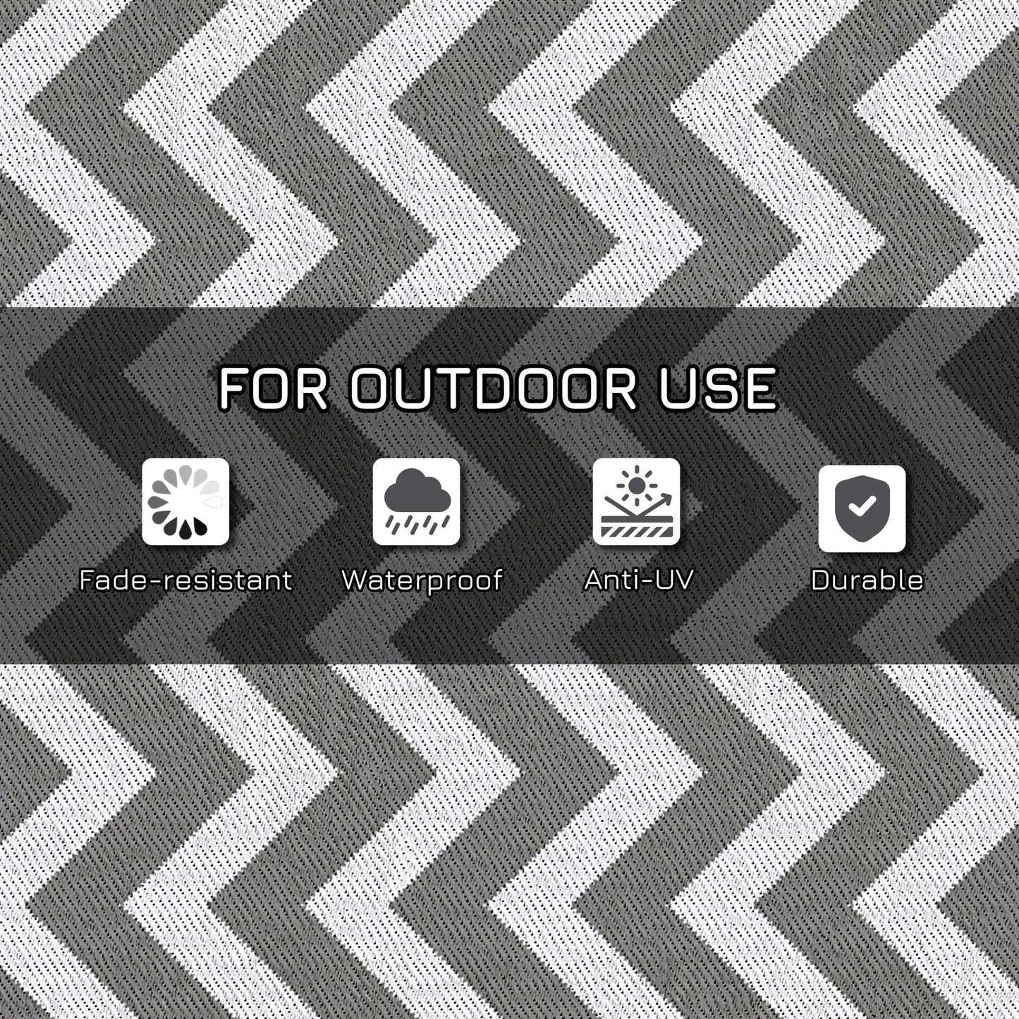 Grey & White Zig Zag Reversible Outdoor Rug, 1.2 x 1.8m
