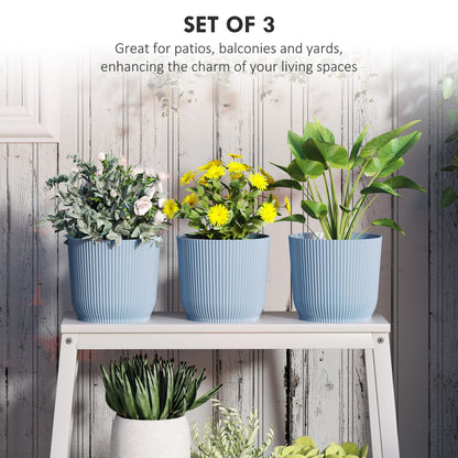Outsunny Set of 3 Round Plant Pots Outdoor 22cm for Garden Decoration, Blue