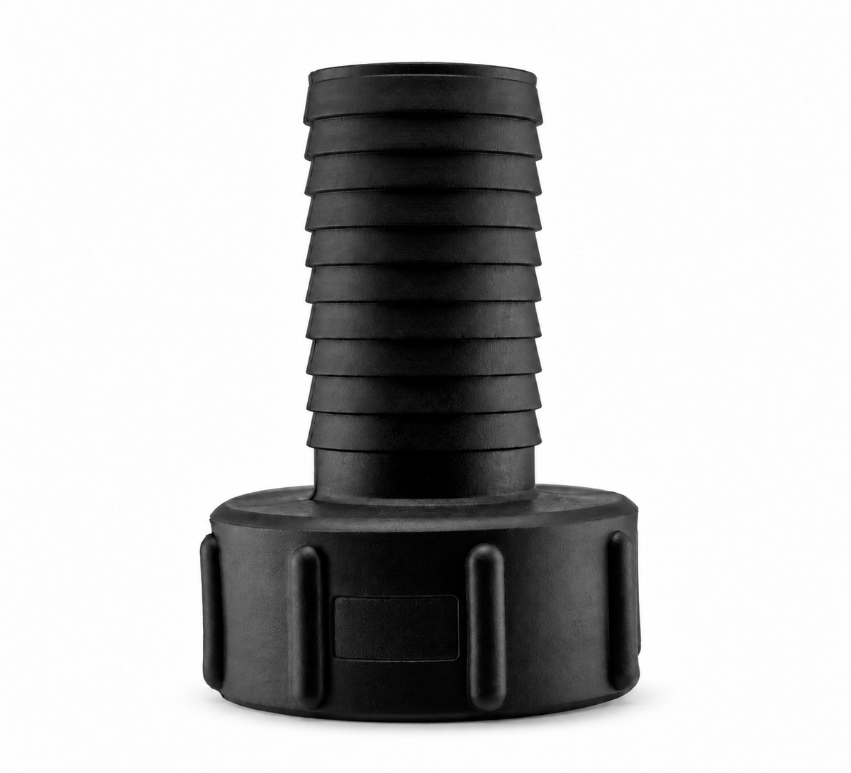 Generic black S60X6 IBC hose-tail adapter image; supplied hose barb is 1¼ inch as specified.