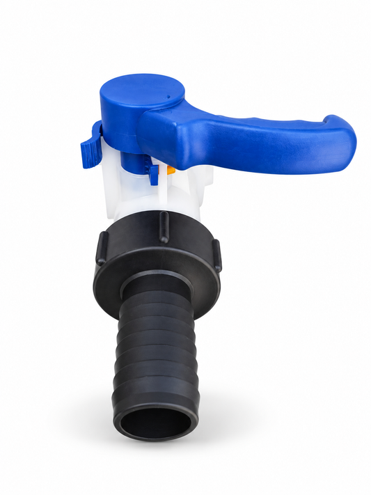 IBC S60×6 Outlet Valve Kit – 1½″ Hose Tail, Blue Handle
