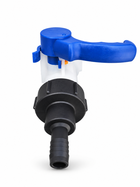 IBC S60×6 Outlet Valve Kit – ¾″ Hose Tail, Blue Handle
