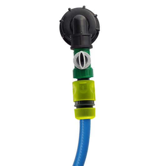 IBC S60X6 Cap & Elbow Valve Kit – Lime Hose Connector; supplied fittings shown.