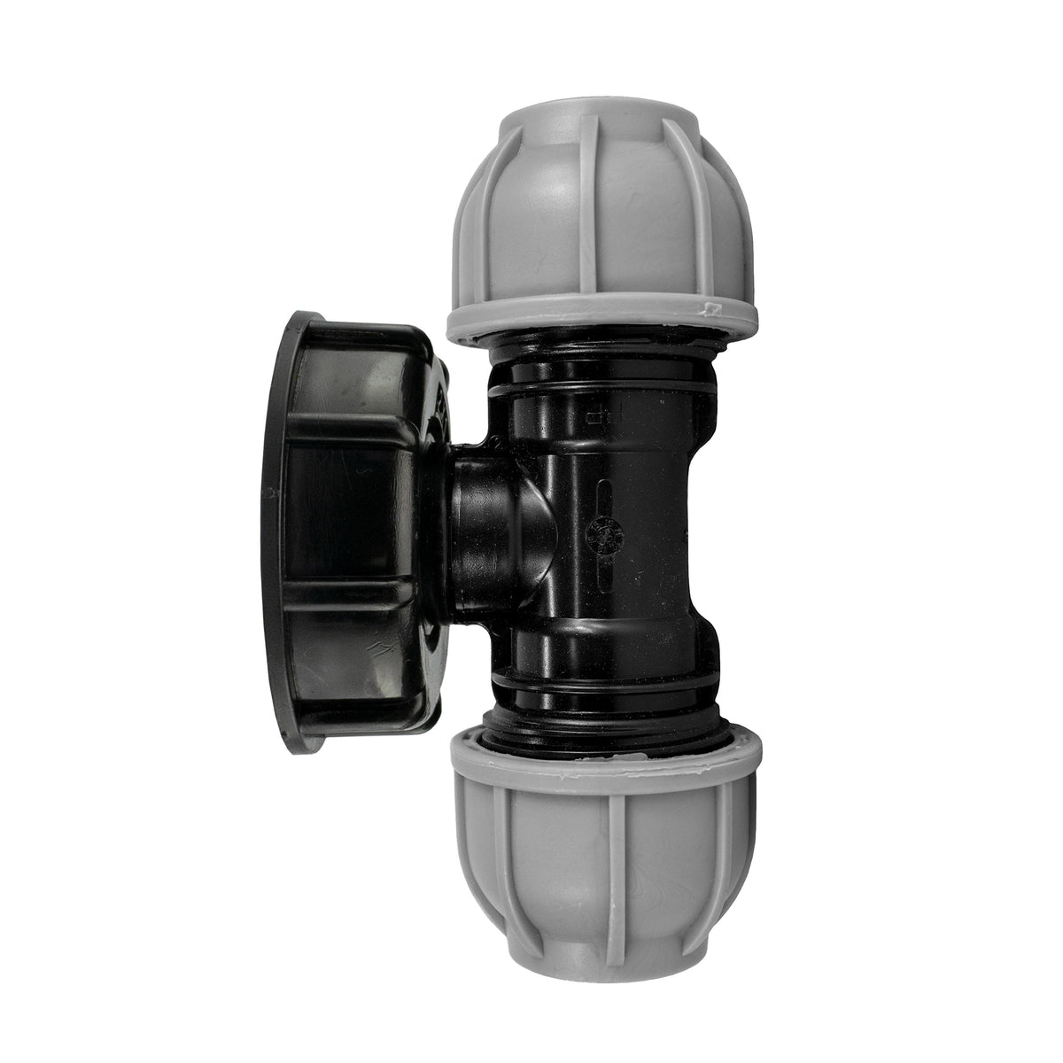 IBC S60X6 Cap with 32mm MDPE Compression Tee; supplied product shown.