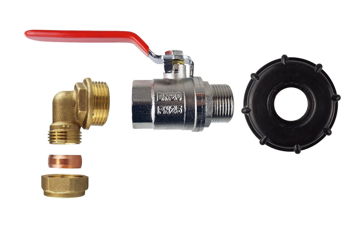 IBC S60X6 Valve Kit – 28mm Brass Compression Elbow; supplied fittings shown.