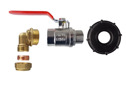 IBC S60X6 Valve Kit – 28mm Brass Compression Elbow; supplied fittings shown.