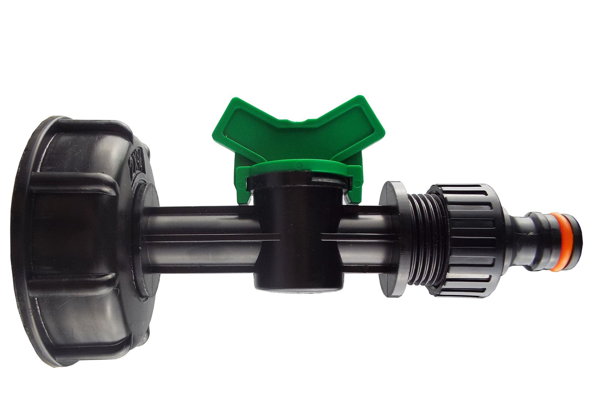 IBC S60X6 Cap & Irrigation Valve – Quick-Connect Outlet; supplied product shown.