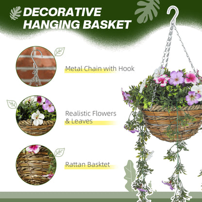 HOMCOM Set of 2 Artificial Plants, Azalea Flowers in Basket