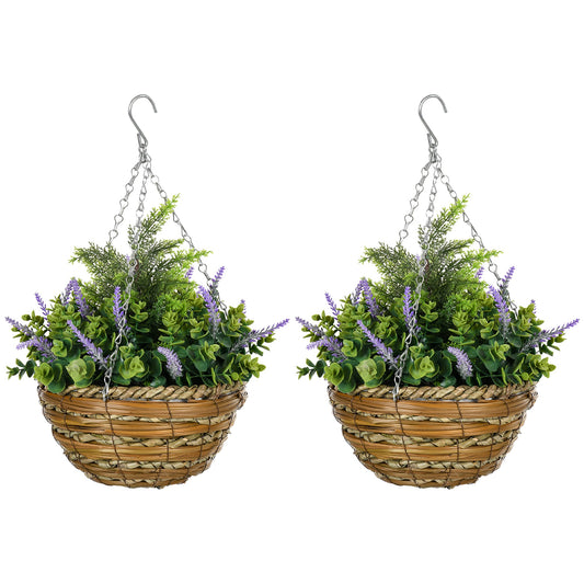 2 x Artificial Lisianthus Flower Hanging Planter Basket