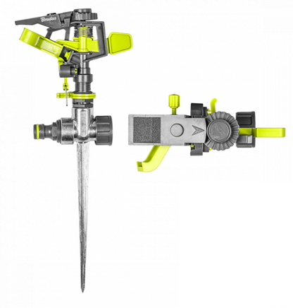 Lime Line Pulsating Lawn Sprinkler on Metal Spike