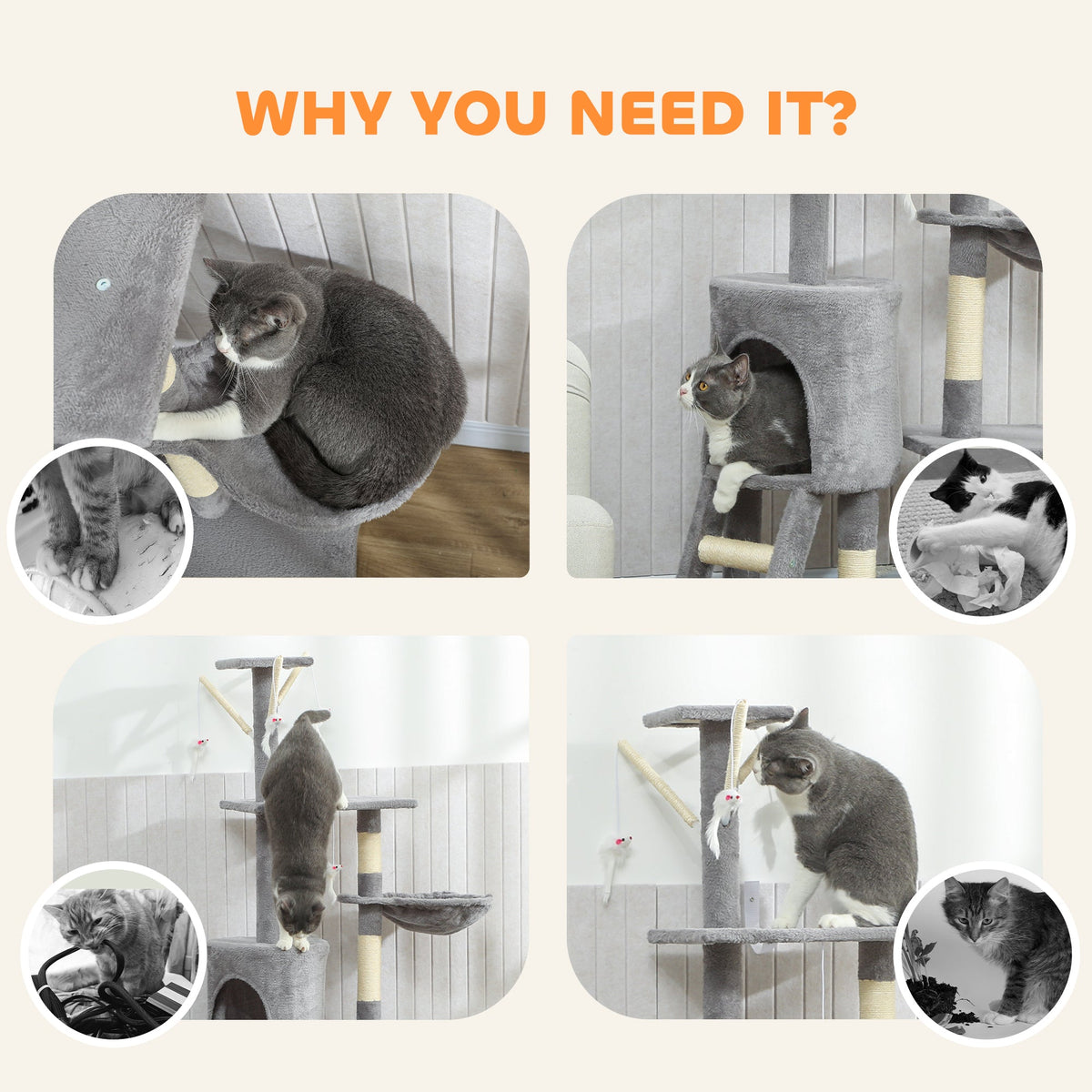 PawHut Multi-Level Cat Tower, 134cm