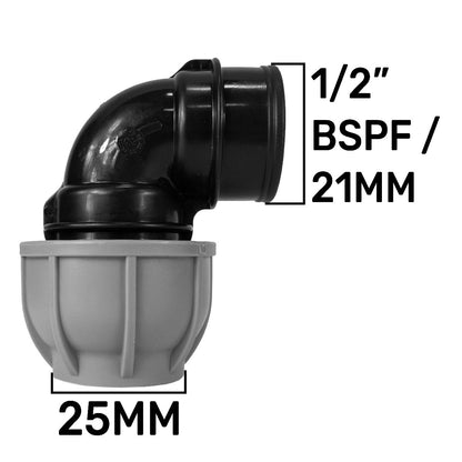 25mm MDPE to 15mm Copper Compression Elbow Kit
