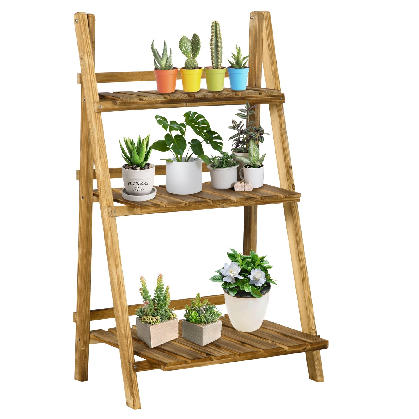Wooden Folding Flower Pot Stand 3 Tier Garden Planter (60L x 37W x 93H cm)