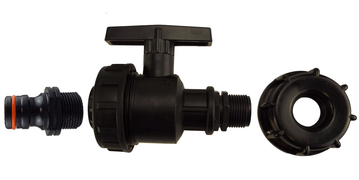 IBC S60X6 Cap & Large Ball Valve – Quick Outlet; supplied product shown.