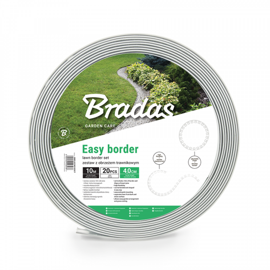 Bradas Easy Border Lawn Edging – 10m × 40mm, Light Grey