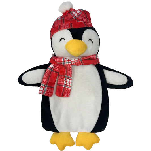 Festive Penguin Christmas Hot Water Bottle 1L Natural Rubber With Cover