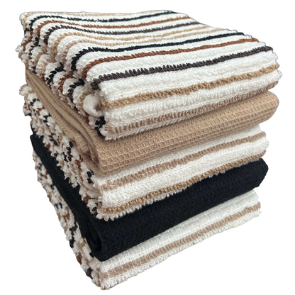 5 Pack Cotton Kitchen Tea Towels Striped Ribbed Waffle 45cm x 65cm