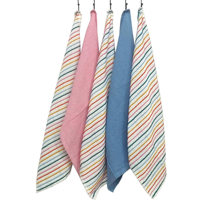 5 Pack Cotton Kitchen Tea Towels Striped Ribbed Waffle 45cm x 65cm